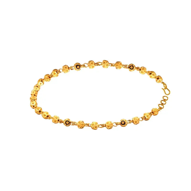 22K Yellow Gold Beaded Ball Chain Bracelet - 7 inch