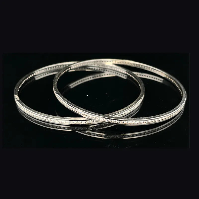 White Gold bangles with CZ - Set of 2, Size 2.6
