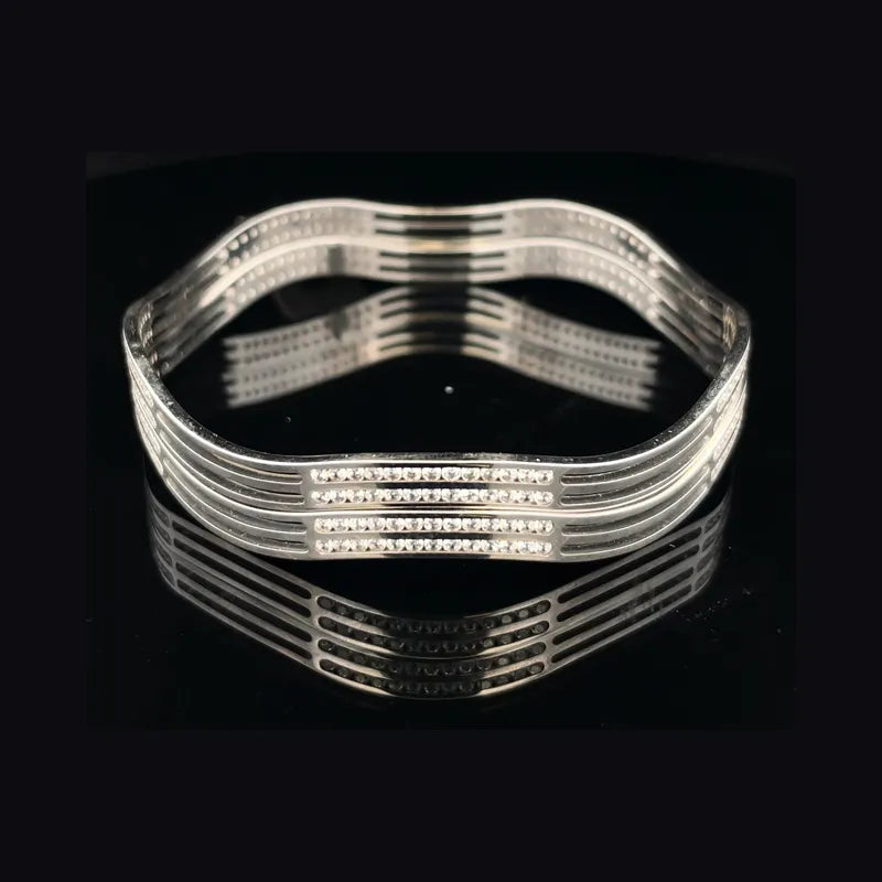 White Gold bangles with CZ - Set of 2, Size 2.6