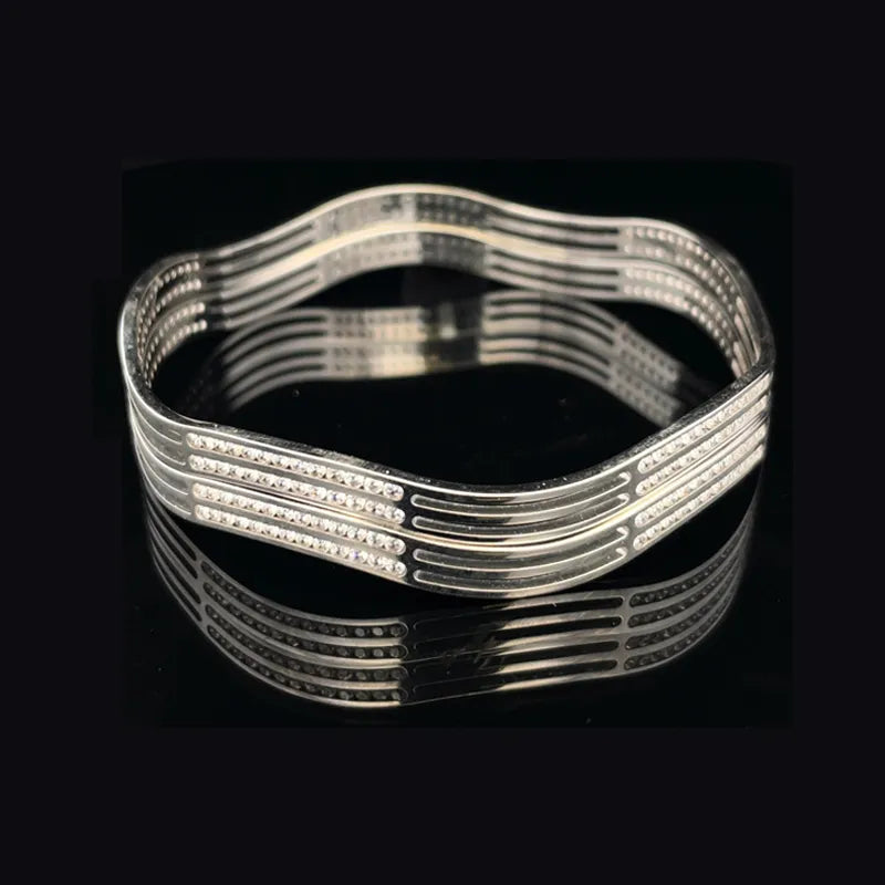 White Gold bangles with CZ - Set of 2, Size 2.6