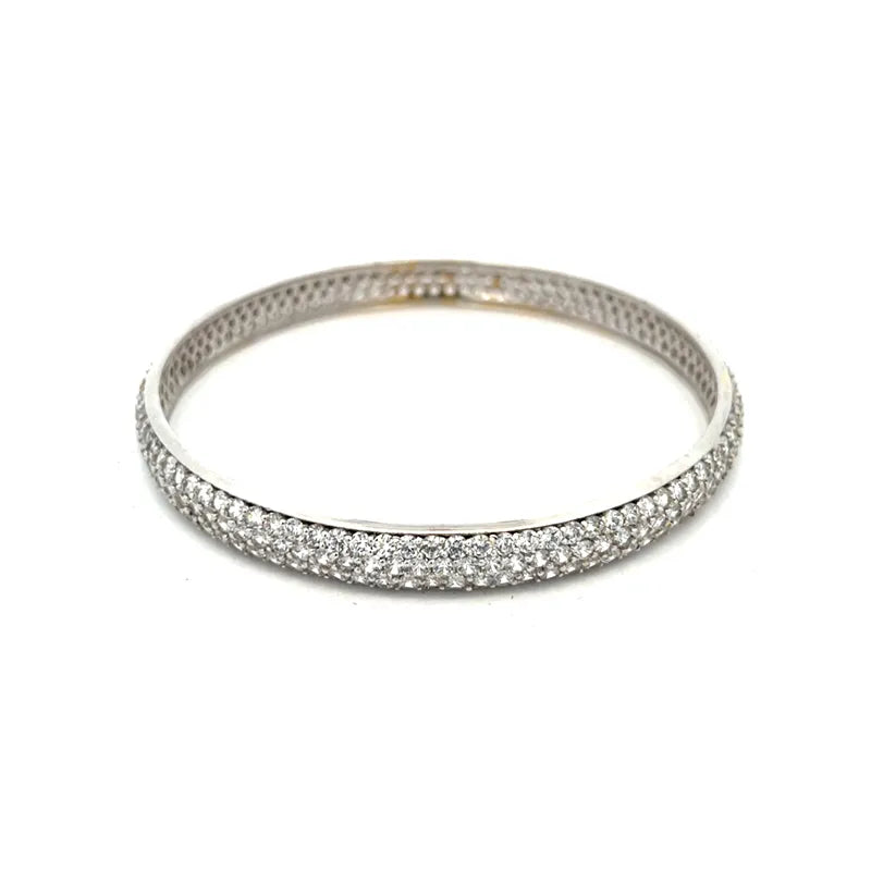 Elegant White Gold bangles with CZ - Set of 2, Size 2.6