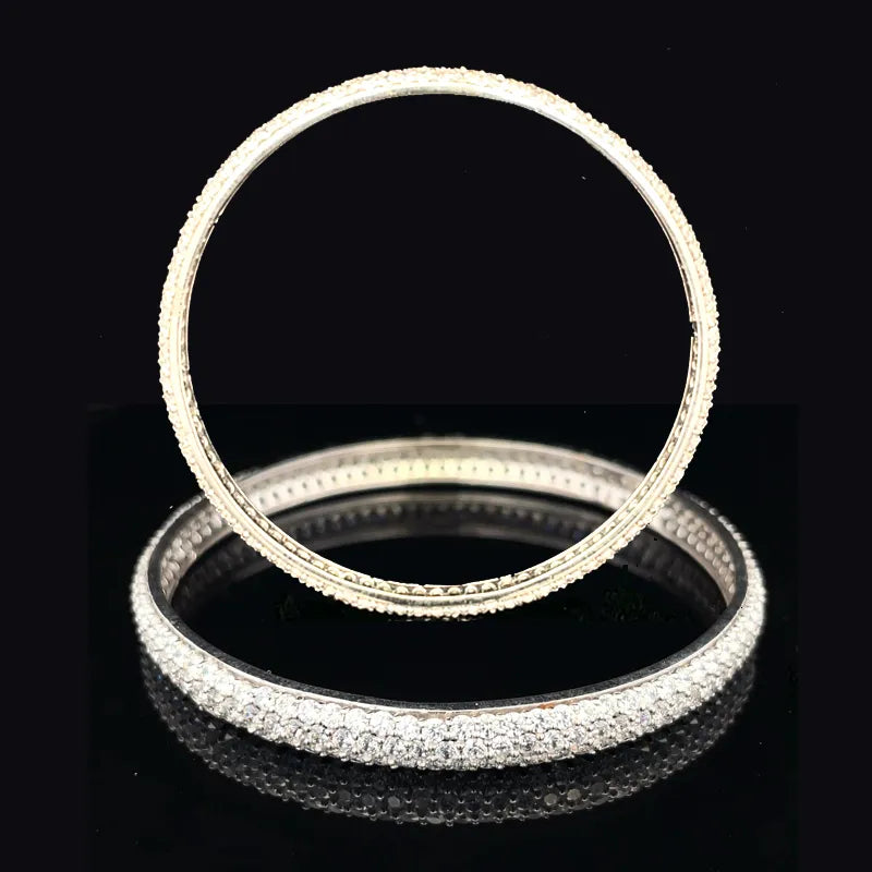 Elegant 18K White Gold bangles with CZ - Set of 2, Size 2.6
