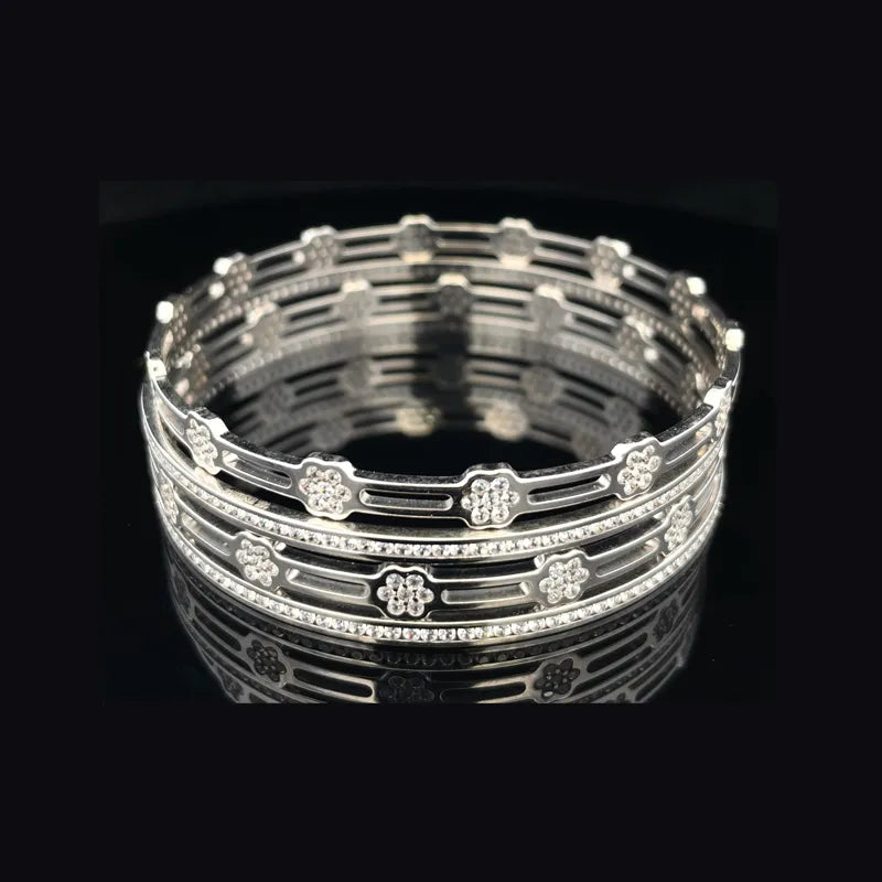White Gold bangles with CZ - Set of 4