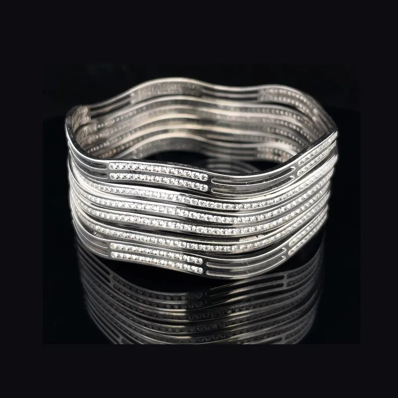 White Gold bangles with CZ - Set of 6, Size 2.6