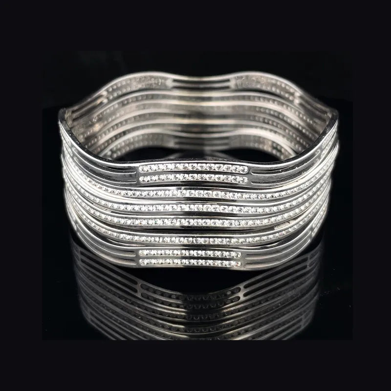 White Gold bangles with CZ - Set of 6, Size 2.6
