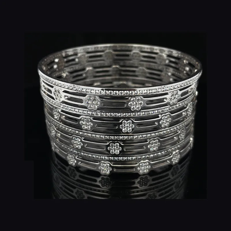 White Gold bangles with CZ - Set of 8, Size 2.6
