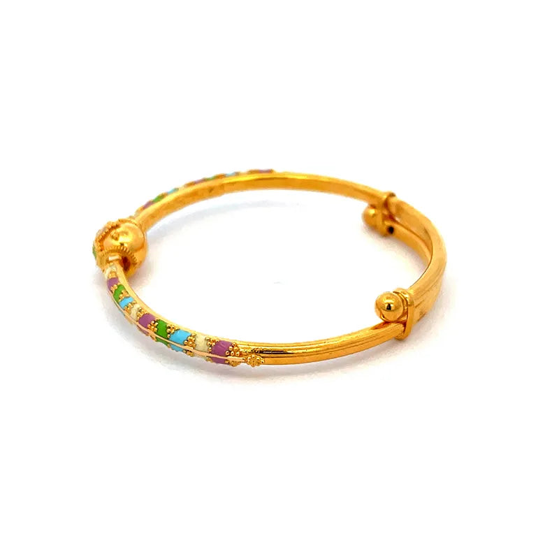 Elegant 22K Yellow Gold Baby Bangles with Charming Enamel Detailing for Little Girls