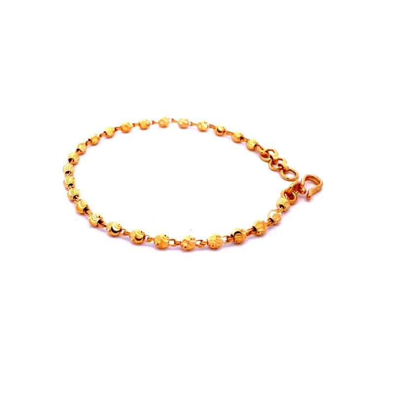 Set of two elegant 22K yellow gold baby bracelets, 5.6 inch length, suitable for unisex wear.