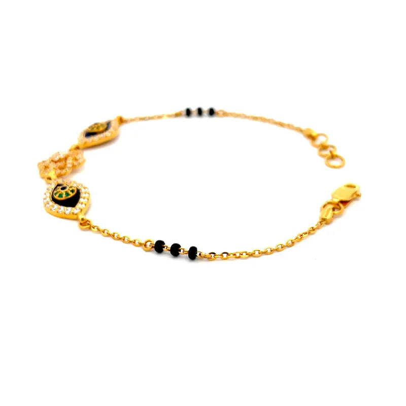 22K Gold Bracelet with Black Beads Size - 7 inch