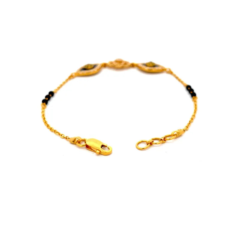 22K Gold Bracelet with Black Beads Size - 7 inch