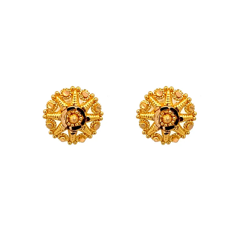 Elegant Starburst Gold Stud Earrings, Diameter 10 mm