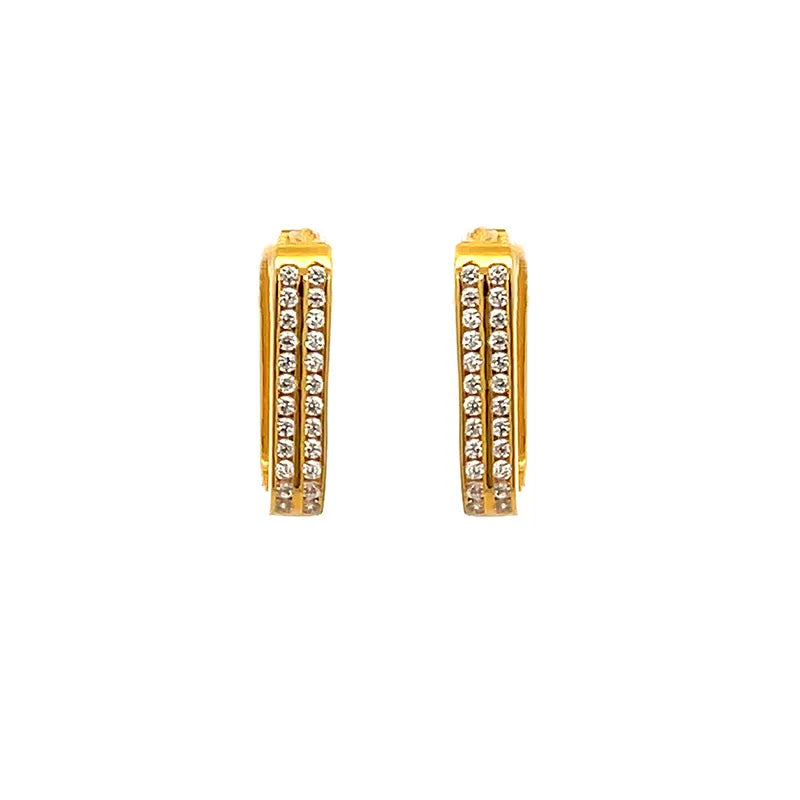 Elegant 22K Yellow Gold Hoop Earrings with Sparkling Cubic Zirconia Stones Length 0.6 inch