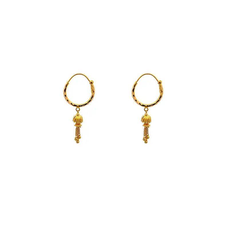 Elegant 22K Yellow Gold Hoop Earrings with Dangle for Women