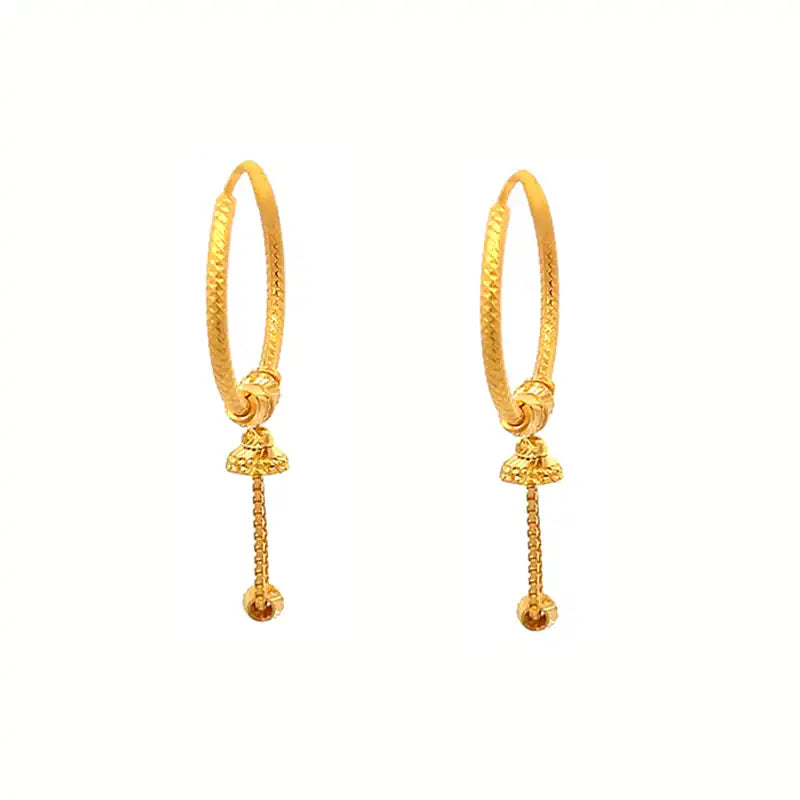 Elegant 22k yellow gold hoop earrings, 22 mm diameter, simple and classic design