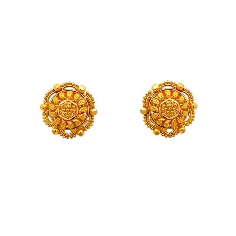 Elegant Round 22K Gold Stud Earrings