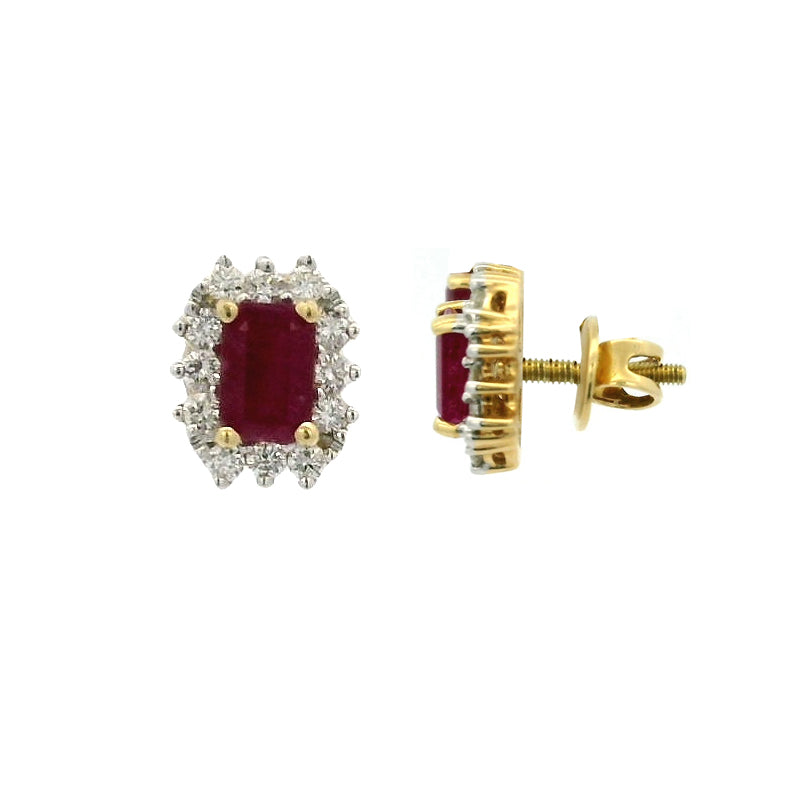 18K Gold Diamond and Ruby Earrings
