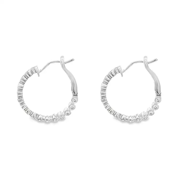 18K Gold Diamond Hoop Earrings -0.70 inch