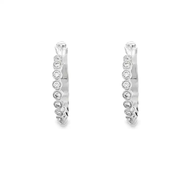 18K Gold Diamond Hoop Earrings -0.70 inch