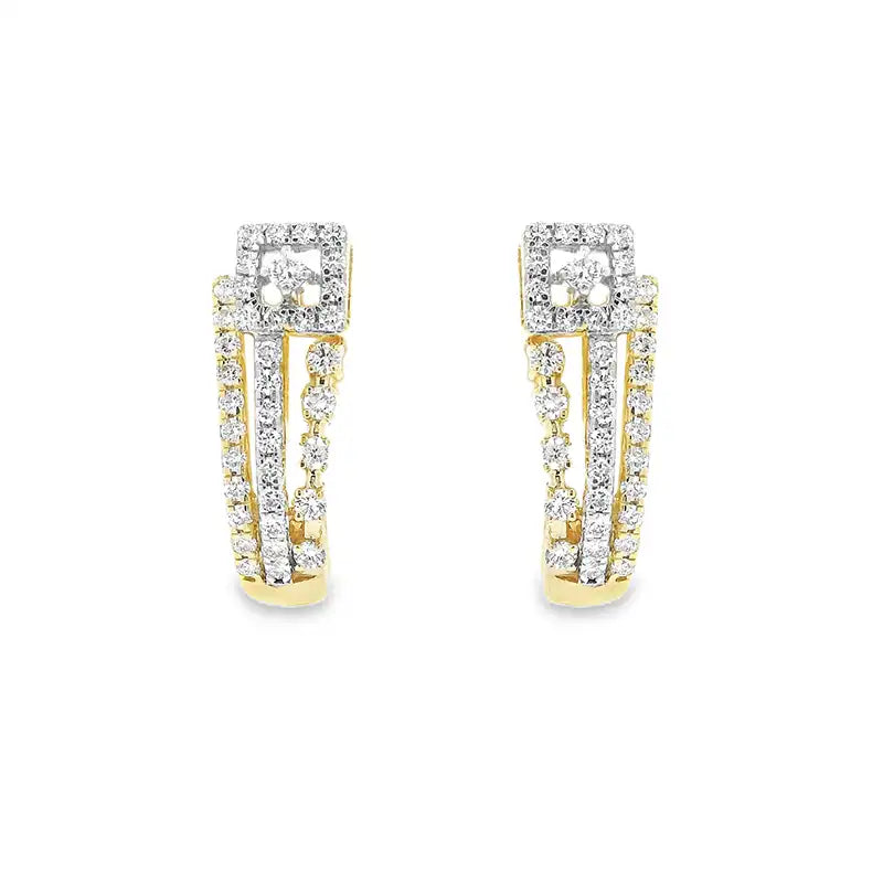 18K Gold Diamond Huggies Earrings - 0.8 inch