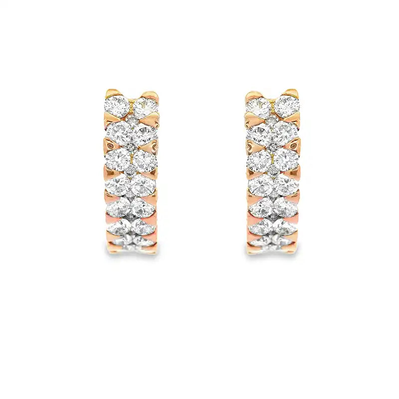 18K Gold Diamond Huggies Earrings - 0.6 inch
