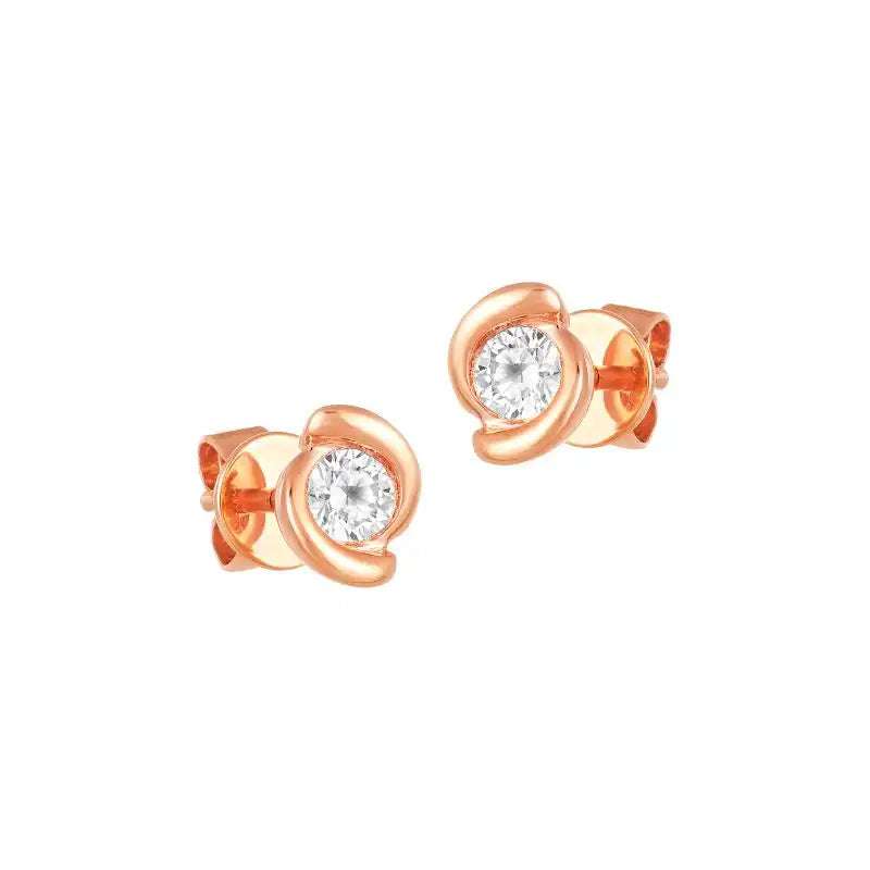 18K Rose Gold Diamond Simple Spiral Stud Earrings