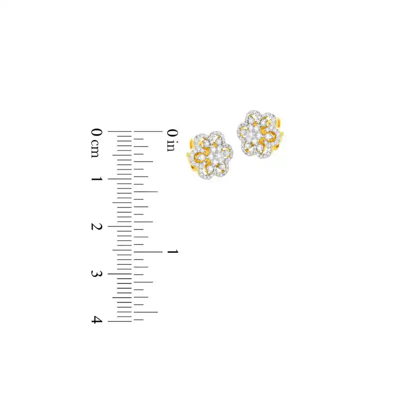 18K Two tone Diamond Pinwheel Floral Stud Earrings