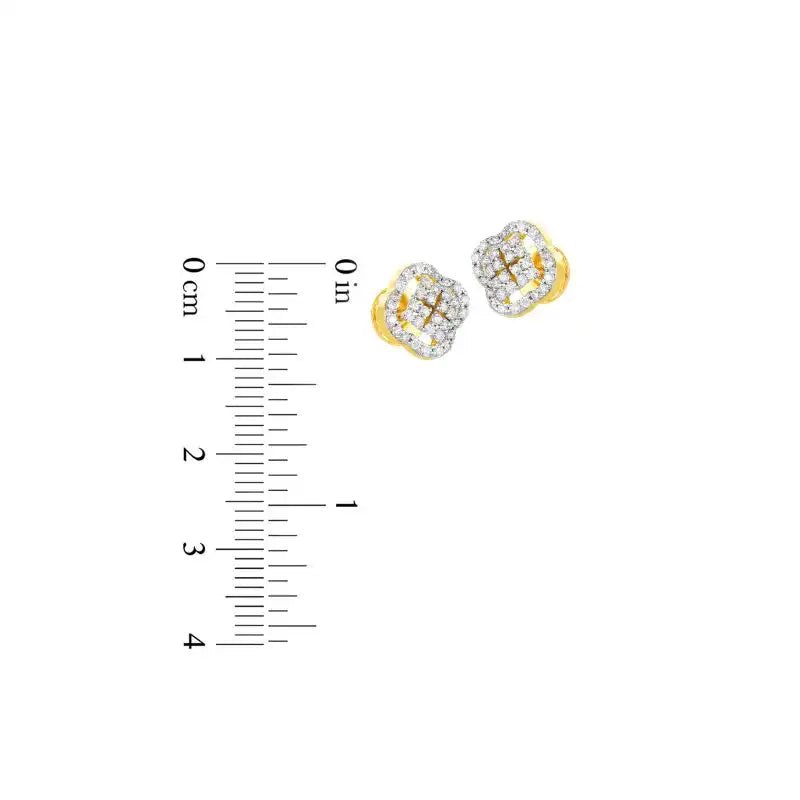 18K Two tone Gold Diamond Clover Stud Earrings