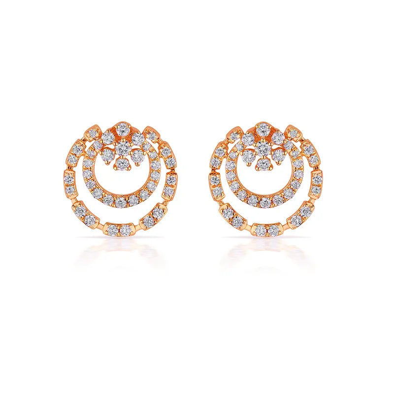 18K Rose Gold Diamond Floral Overlapping Stud Earrings