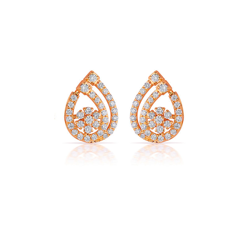 18K Rose Gold Diamond Floral Teardrop Stud Earrings