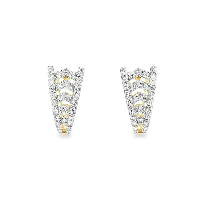 18K Gold Diamond Huggies Earrings - 0.7 inch