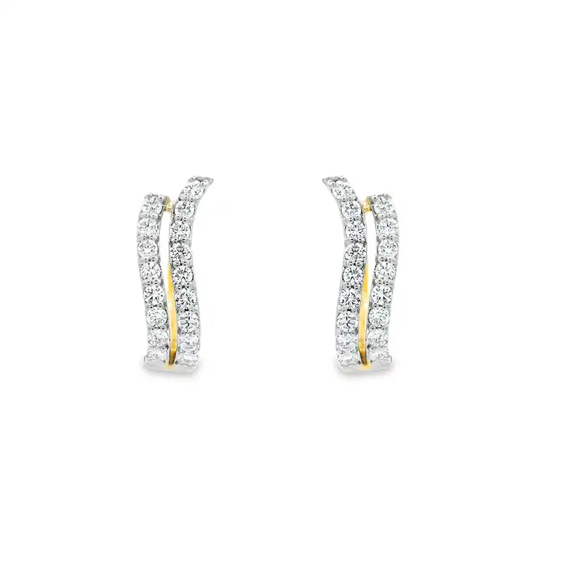 18K Gold Diamond Huggies Earrings - 0.7 inch