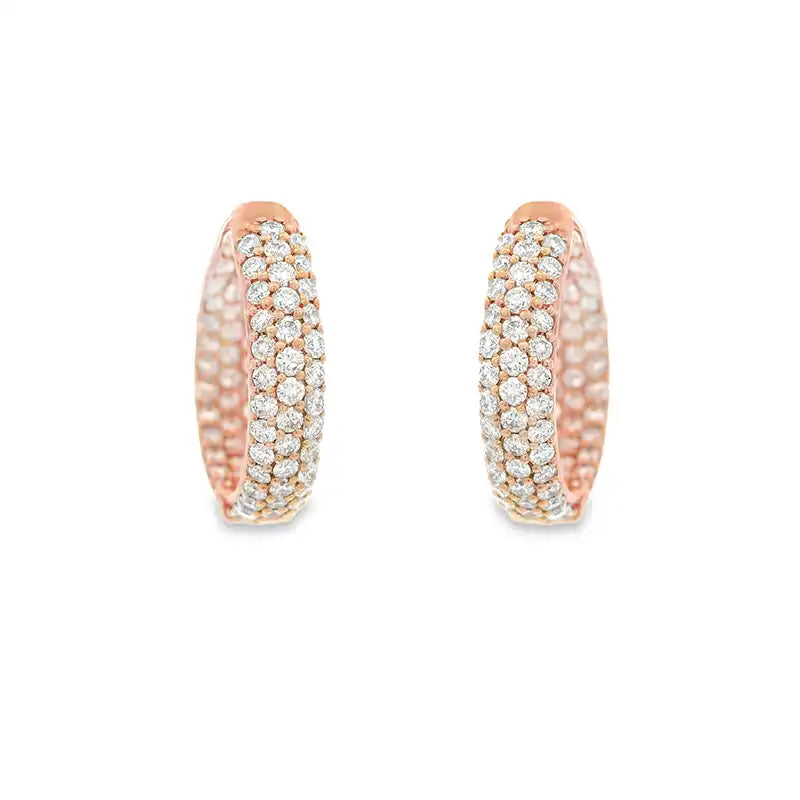 18K Gold Diamond Huggies Earrings - 0.7 inch