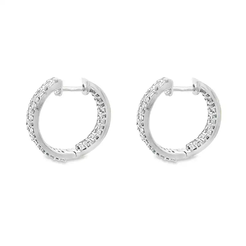 18K White Gold Diamond Huggie Earrings