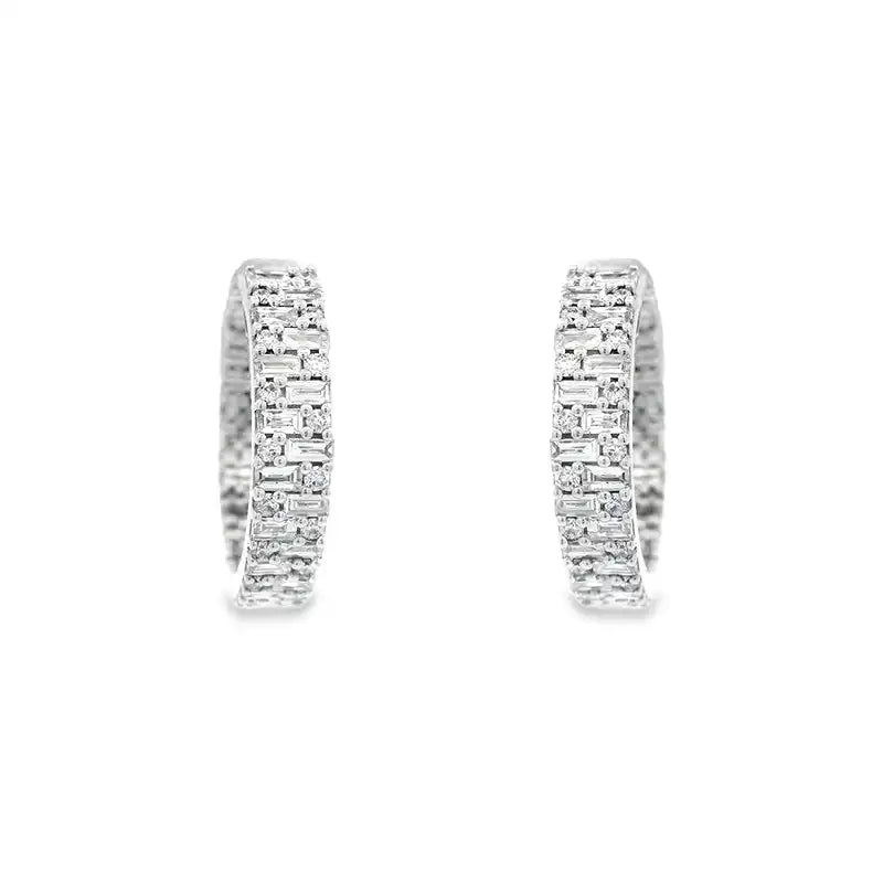 18K White Gold Diamond Huggie Earrings