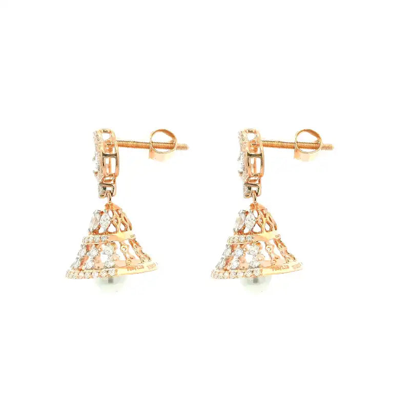 Delicate Gold Diamond Hanging Earrings with pearl drop - 0.90 inch