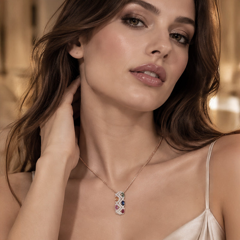 Rainbow inspired 18K Rose Gold Pendant set with Pave Diamonds