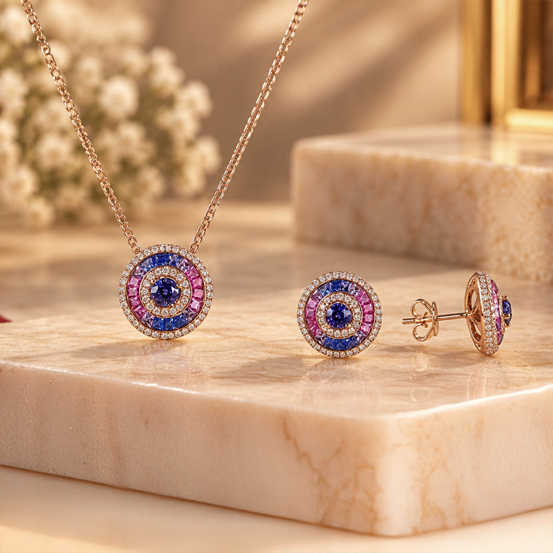 Diamond and Sapphire Earrings IN 18k Rose Gold