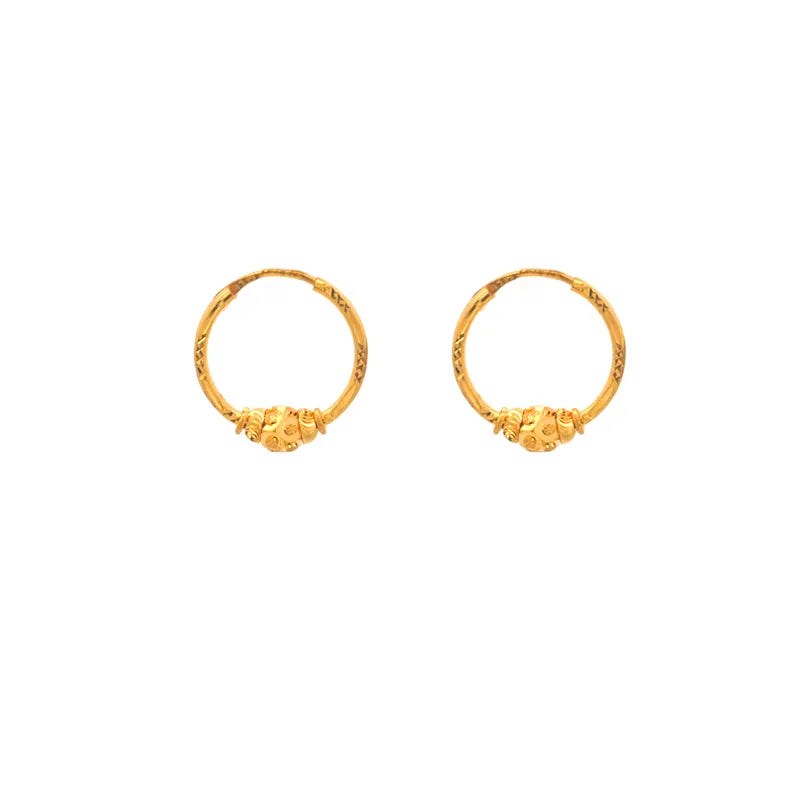 22K Gold Hoops with center bead design - Diameter 18 mm