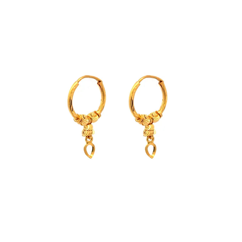 Beautiful 22K Yellow Gold Hoop Earrings with Dangling Heart Charm for Women