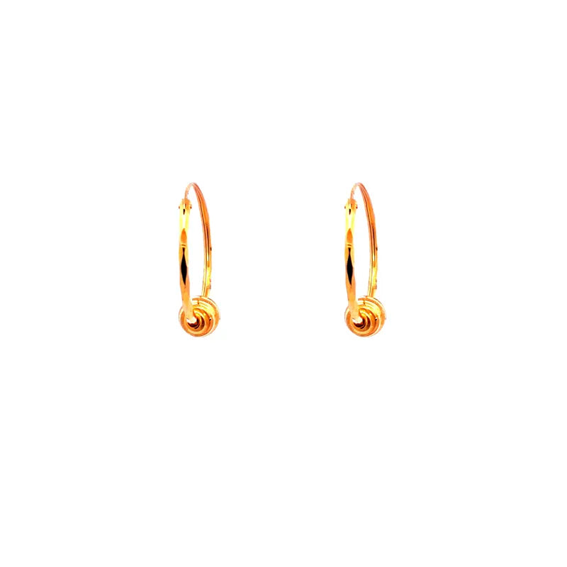 22K Gold Hoop Earrings with center bead design - Diameter 1 inch