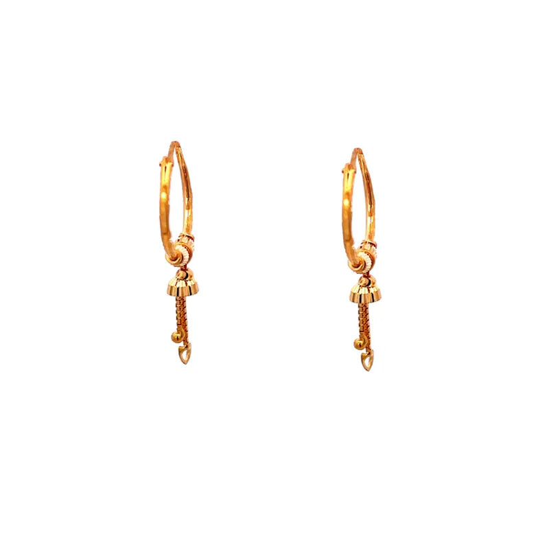 Elegant 22K Yellow Gold Hoop Earrings with Dangle Charms for Women