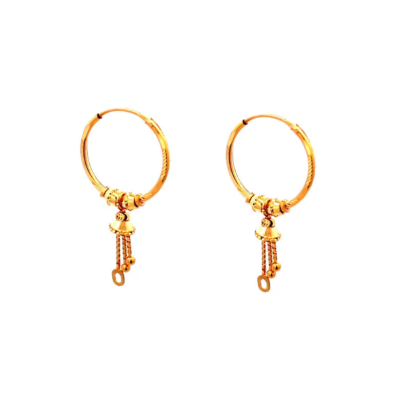 Beautiful 22K Yellow Gold Hoop Earrings with Elegant Dangling Charms for Women