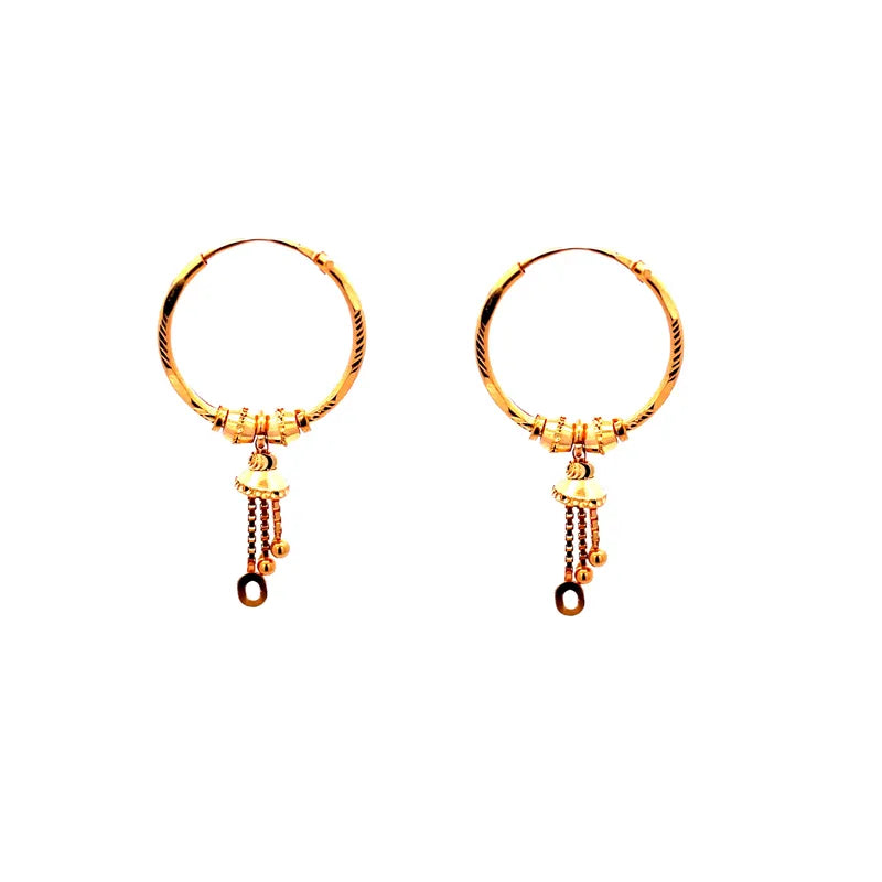 Beautiful 22K Yellow Gold Hoop Earrings with Elegant Dangling Charms for Women