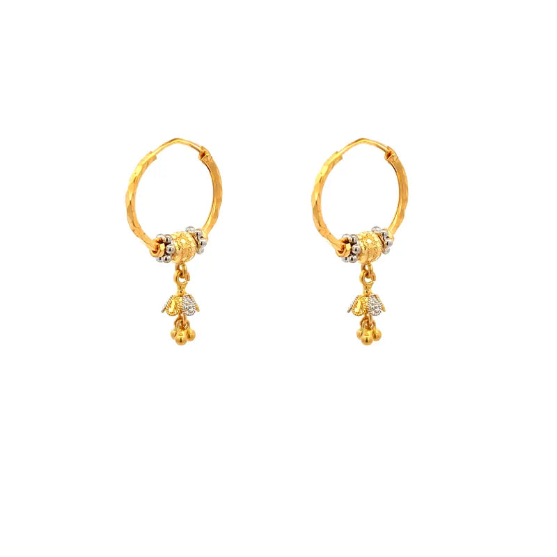 Elegant 22K Gold Hoop Earrings with Sweet Dangling Bell Charms for Women