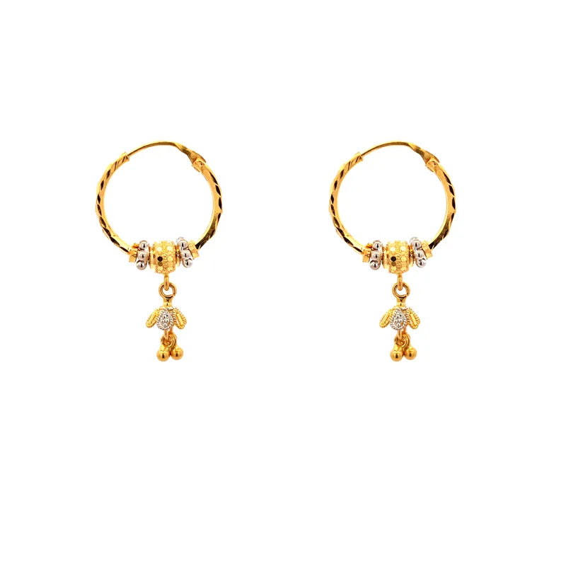 Elegant 22K Gold Hoop Earrings with Sweet Dangling Bell Charms for Women