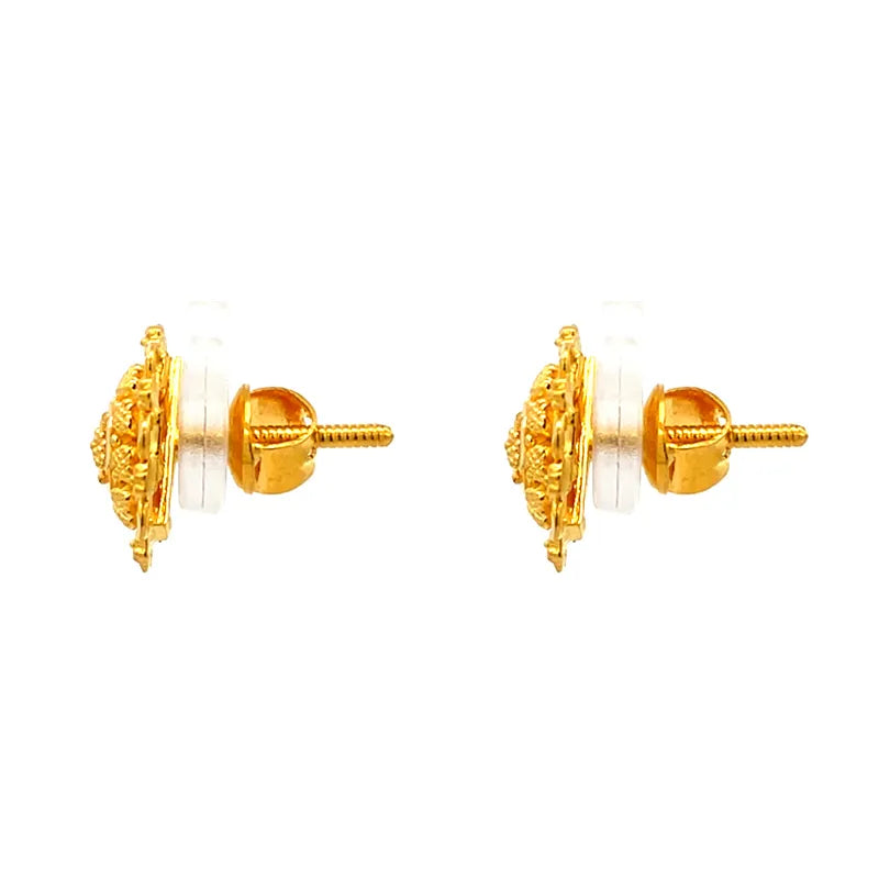 Exquisite Round 22K Gold Stud Earrings