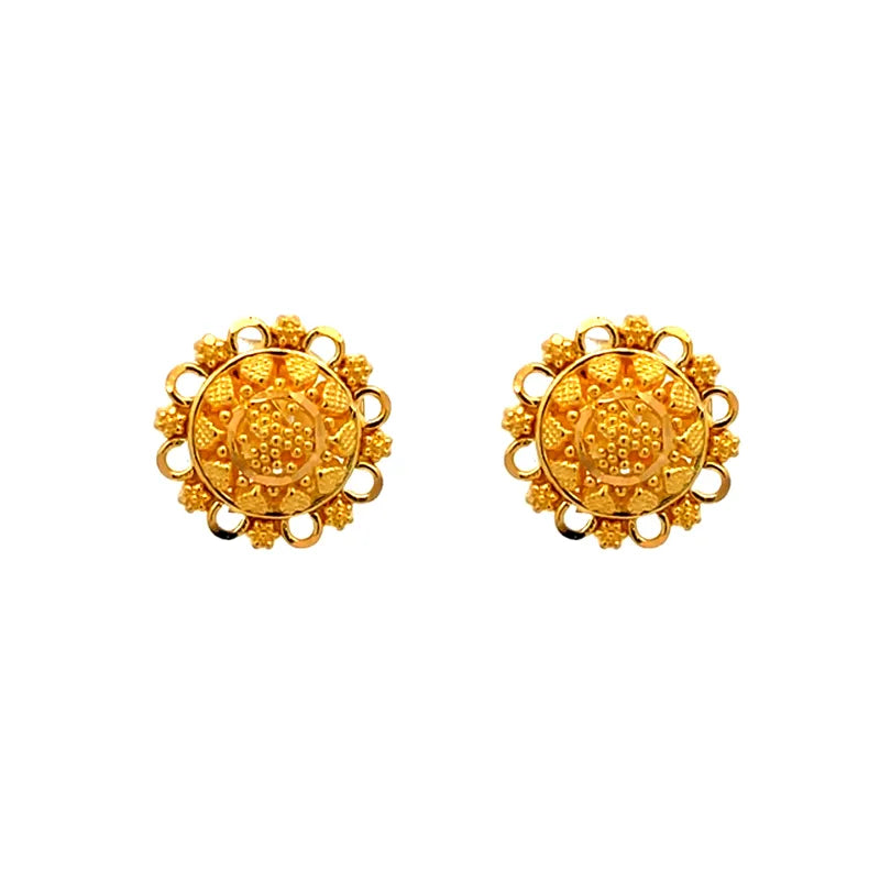 Exquisite Round 22K Gold Stud Earrings