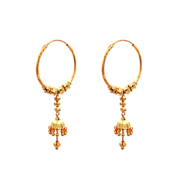 22K Gold hoop Earrings with dangling Charms