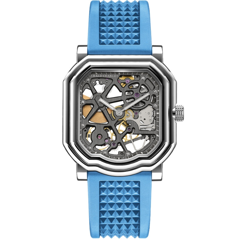 Maestro 8.0 Squelette in Stainless Steel and ice blue strap