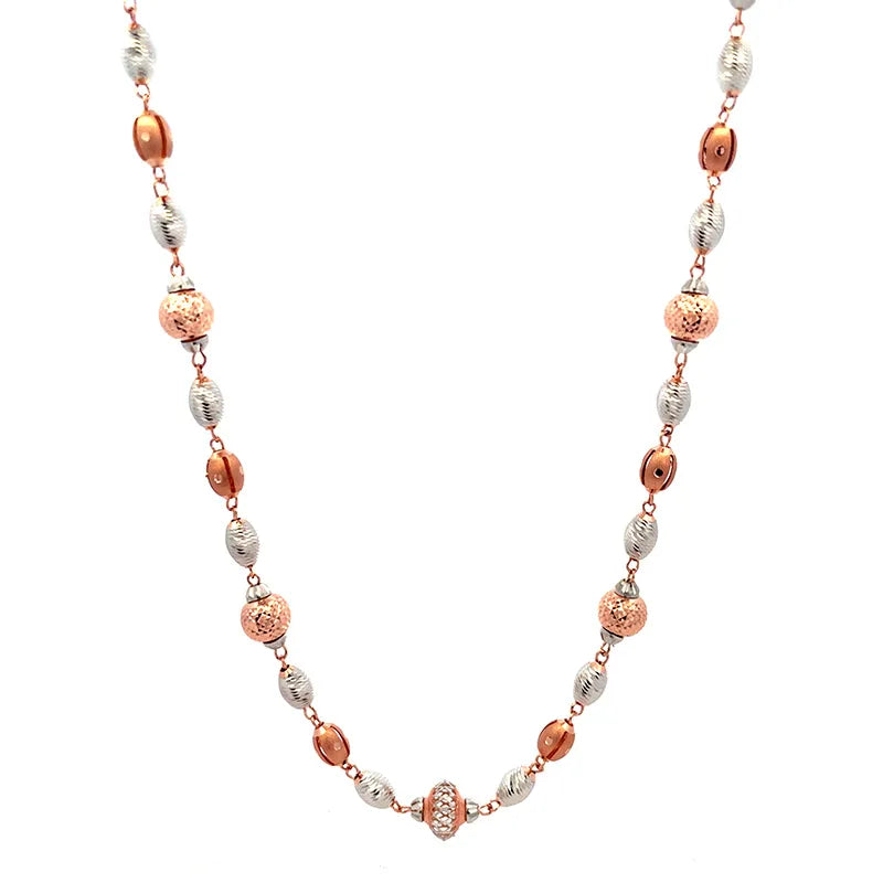 Two-Tone Textured Beaded Necklace in 18K Rose Gold